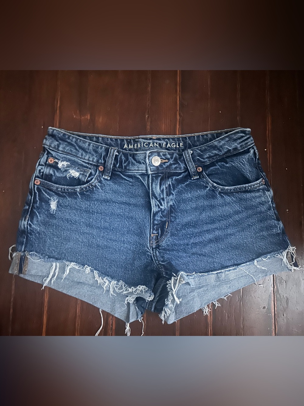 American Eagle Outfitters Dark Blue Distressed Jean Shorts